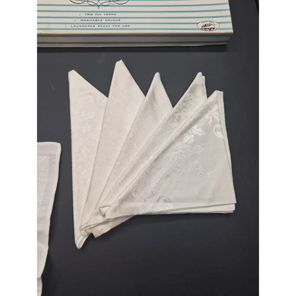 Vintage Steamship Brand Damask 1 Tablecloth and 6 Napkins